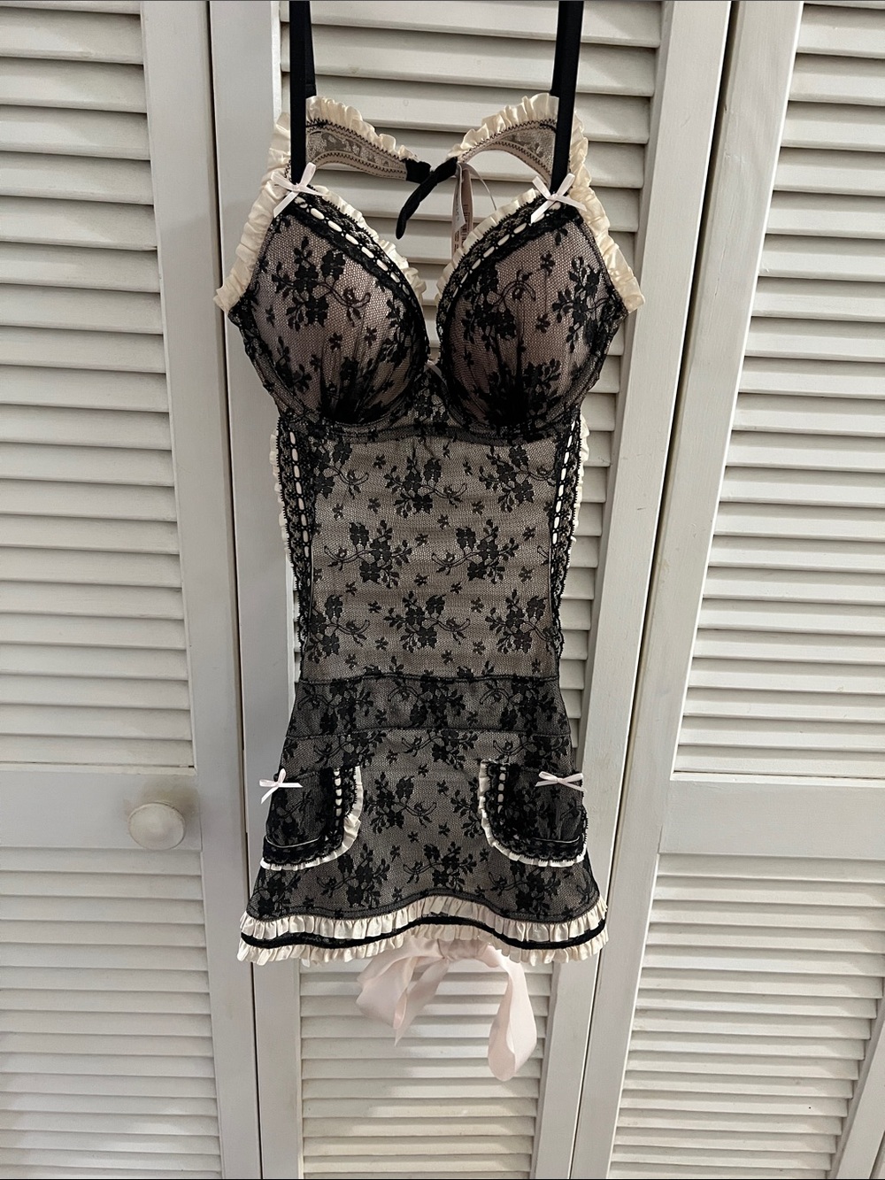 Victoria's Secret Black Lace Chemise with Cream Trim